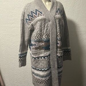 FAHERTY Cozy soft Knit gray Aztec Cardigan Sweater S/P Made in Peru